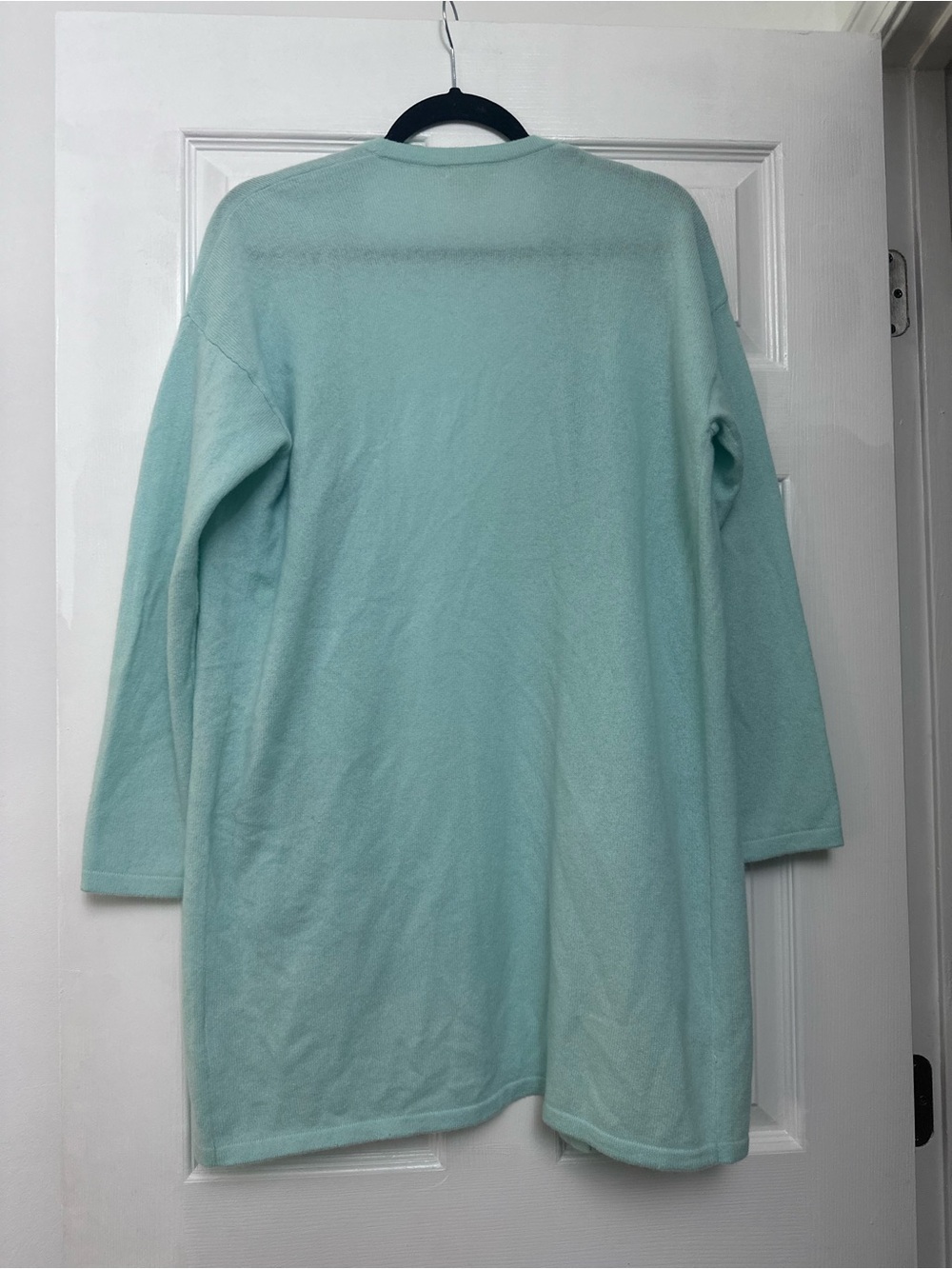 Garnet Hill 100% Cashmere Pocket Cardigan Aqua Size Small Seafoam - Picture 7 of 8
